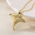 Elegant gold plated manta ray pendant necklace with sparkling cubic zirconia - Style 26010