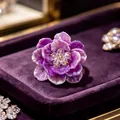 Handmade purple resin flower adjustable ring with crystal center on purple velvet tray - Gradient Petal Ring (X2414) / Adjustable Open / Purple