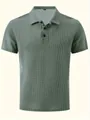 Detail of men's short sleeve waffle knit polo shirt in grey-green ice silk mesh - Green