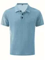 Detail view of light blue mesh ice silk polo shirt for men - Light Blue