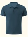 Close-up of blue mesh ice silk Polo shirt showing the textured waffle knit fabric - Denim Blue