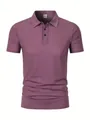 A close-up front view of a premium purple men's mesh ice silk polo shirt with collar. - Purple