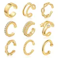 9-teiliges vergoldetes Ohrmanschetten-Set mit funkelnden Zirkonia für Damen ohne Ohrlöcher - Gemischte Stile (e405) / 9er-Set / Gold
