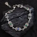 Bracelet vintage argenté avec zircons carrés colorés et design arabesque en forme de cœur - Style de Motif Arabesque Ajouré en Forme de Cœur (SL0365) / Argent antique
