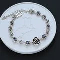 Bracelet rose en argent vintage avec pierres de zircone colorées - Style de Chaîne de Rose 3D (SL0568) / Argent antique