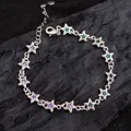 Bracelet étoile en argent exquis orné de zircons colorés verts et violets pour femme - Style de Texture Arabesque Pentagramme (SL0103) / Argent antique