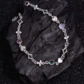 Élégant bracelet trèfle argenté avec zircons colorés et breloques en forme de cœur - Style Combiné Trèfle Cœur Étoile (SL0237) / Argent antique