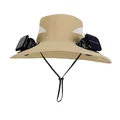 Cappello da sole kaki per uomo con doppia ventola solare, tesa larga e cinturino regolabile - 9272 - Cachi scuro (Doppia ventola solare)