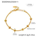 Gold-plated stainless steel snake chain bracelet with five polished round beads - Bead Spaced Style (E670) / Gold
