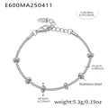 Adjustable silver stainless steel snake chain bracelet with five sliding metal beads - Bead Spaced Style (E670) / Steel