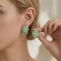 Elegant green sea shell pearl stud earrings made of 304 stainless steel for women - Green