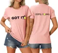 Modisches rosa Damen T-shirt mit 'Got It' und 'Oops Yours' Tennisball-Grafik Motiven - Rosa (Schwarz Druck) / S