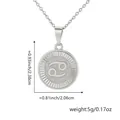 Silver-toned Cancer zodiac circular pendant necklace with dimensions and weight information - Cancer / Pendant And Chain / Platinum
