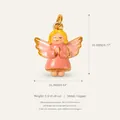 Cute pink enamel angel pendant featuring a gold-toned copper finish and detailed size dimensions - Pink Angel Pendant