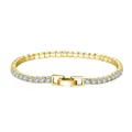 Détail d'un bracelet tennis en argent s925 doré avec une rangée de zircons clairs - Bracelet en argent S925 plaqué or 14 carats, zircon 3.0, 16,5 cm
