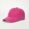 Vintage gewassen roze katoenen baseballpet met distressed afwerking en verstelbare band - Verstelbaar / Rozerood 6-lijns zonder sierstiksels