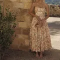 Robe midi à fleurs style français avec bretelles fines et taille cintrée ajustée. - Jaune Citron