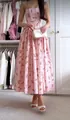 Robe longue élégante de style vintage à imprimé fleuri rose pour l'été et fêtes - Rose