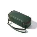 Vintage forest green genuine leather pipe tobacco pouch with wrist strap and secure zipper - Green