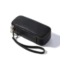 Professional retro black leather tobacco pipe storage pouch with portable wrist strap - Black