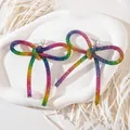 Boucles d'oreilles nœud en strass arc-en-ciel avec perles, cadeau élégant pour la Saint-Valentin - Noeud en Strass Dégradé Arc-en-Ciel Perle (28711-colour)