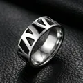 Macro shot of stainless steel ring with black giraffe pattern on leather background - Size 7 / Giraffe Pattern Style (JRV3019S) / Steel