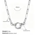Retro zilveren roestvrijstalen paperclip ketting voor dames met groot rond sluitingsdetail - Zilveren Halsketting (XL479S)