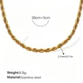 2,7mm gouden touwketting van roestvrij staal voor dames met 38cm plus 5cm verlenging - Gouden Touwketting Halsketting (XL104G)