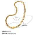 Vintage 18k vergulde roestvrijstalen schakelketting met afmetingen en gewicht - Gouden Halsketting (XL105G)