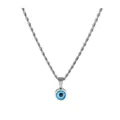 Collar minimalista con colgante ojo de demonio azul y cadena plateada para hombre - Plateado