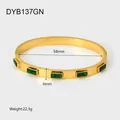 Elegant 18K gold plated stainless steel bangle with emerald-cut green zircon - Rectangular Green Stone Style (DYB137GN)