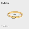 Gold plated stainless steel bangle with cubic zirconia stones and 61mm diameter - Round Clear Crystal Style (DYB157)