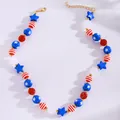 Close-up of American Independence Day necklace with red, white, and blue beads and stars. - Beaded Necklace (9746) / Red White Blue Mixed