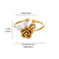 Detailed dimensions of gold rose ring with pearls and rhinestone, 17mm inner diameter. - Adjustable Open / Floral Pearl Style (G127842)
