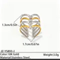 Bague empilée bicolore en acier inoxydable plaqué or 18 carats avec quatre petits cristaux - Réglable / Style de cristal empilable croisé à quatre couches (JZ-YS893-J) / Bicolore (Or et Argent)
