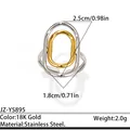 Bague ovale bicolore en acier inoxydable plaqué or 18 carats avec dimensions détaillées - Réglable / Style imbriqué géométrique à double ovale (JZ-YS895) / Bicolore (Or et Argent)