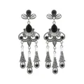 Detailed view of vintage silver teardrop tassel earrings with elegant black gemstones - Vintage Silver Black Gemstone Tassel Style (L10310)