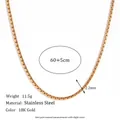 Collier chaîne en acier inoxydable plaqué or 2,2 mm largeur 60 cm longueur - Collier (60CM+5CM) / Or
