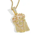 Collana con ciondolo a testa di Gesù in finitura oro con zirconi cubici chiari - Modello 4 / Catena a Torciglione 60cm / Oro