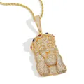 Collana con ciondolo a testa di Gesù hip hop placcata in oro con pietre di zirconi - Modello 6 / Catena a Torciglione 60cm / Oro