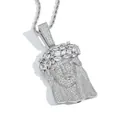 Collana con ciondolo testa di Gesù in argento con pietre di zirconi micro pavimentate moda - Modello 4 / Catena a Torciglione 60cm / Argento