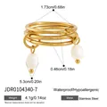 Gold multi-layer stainless steel stackable ring featuring two white pearl charms - Layered Pearl Ring (JDR0104340-7)