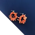 Handmade irregular orange coral stone beaded hoop stud earrings for beach vacation style - Irregular Hoop Earrings (M Style) / 17+3mm / Pink Orange