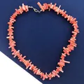 Handmade irregular pink stick coral bead necklace with silver clasp beach vacation style - Irregular Pink Orange Chips (Style M) / 38+5cm / Pink Orange