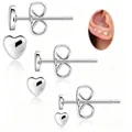 Set of three silver-plated heart stud earrings in varied sizes with glossy finish - Heart Style (e467) / 14k / Silver