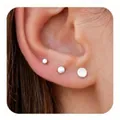 Set of three minimalist silver round stud earrings in different sizes for women's daily wear - Flat Round Bean Style (e462) / 14k / Silver