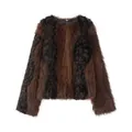 Macro view of luxurious brown and black faux fur texture on a stylish short coat. - Dark Brown