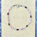 Macro view of natural stone beaded choker featuring pink, blue beads and silver OT clasp - Necklace 2 (38+5cm)