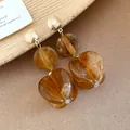 Elegant amber tortoise shell acrylic drop earrings with textured gold-tone metal studs - Tortoise Irregular Style / Coffee
