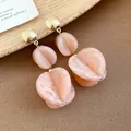 Elegant peach marble acrylic double drop earrings with gold studs minimalist SKU variant - Marble Texture Double-Layer Style / Pink